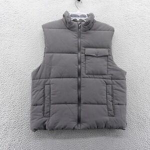 DSG Men's Lifestyle Puffer Vest Gray Full Zip Stand‎ Collar Pockets Size M